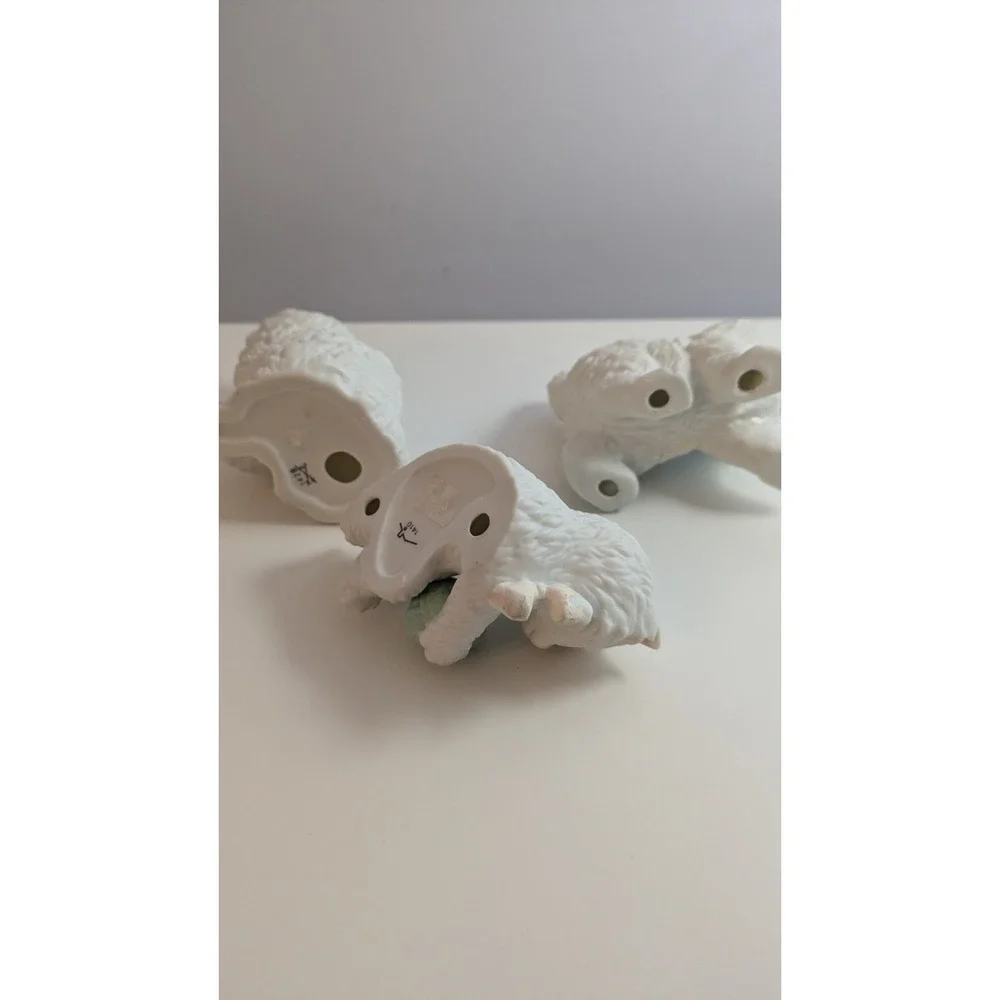 Vintage 3 White Persian‎ Cat Kittens Figurines HOMCO #1410 #1428 Blue Bow